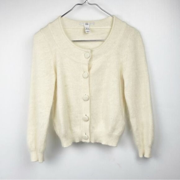 H&M Angora and wool blend ivory cardigan sweater front button 4 - Picture 6 of 6